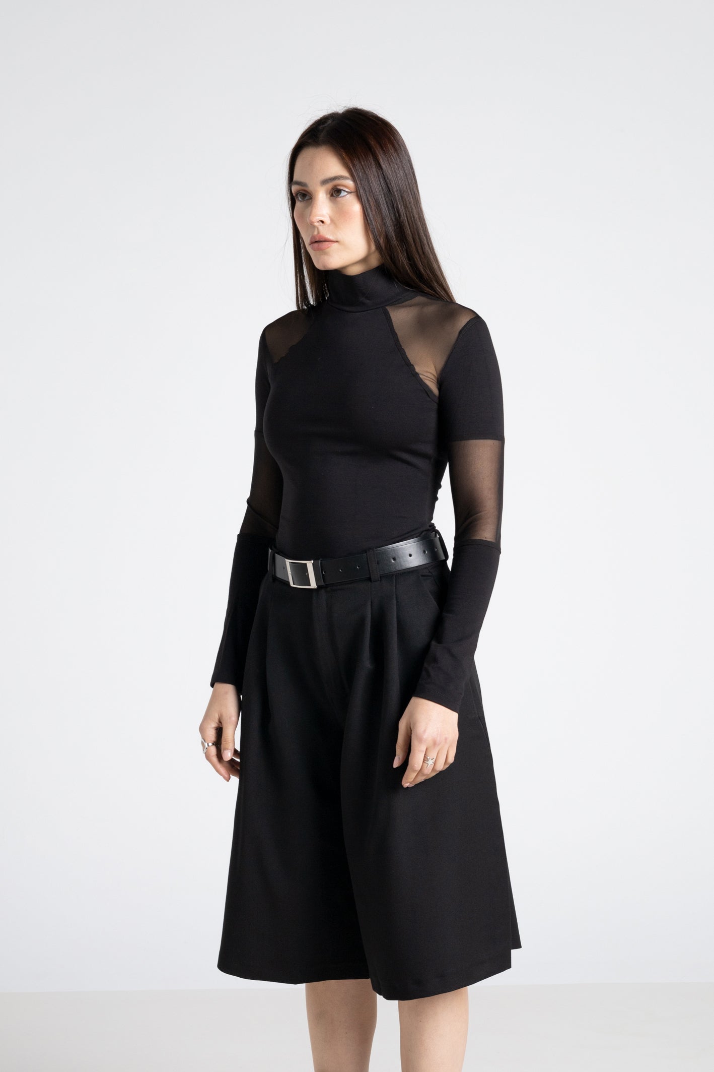 Schwarzes Transparentes Mesh Hochkragenoberteil
