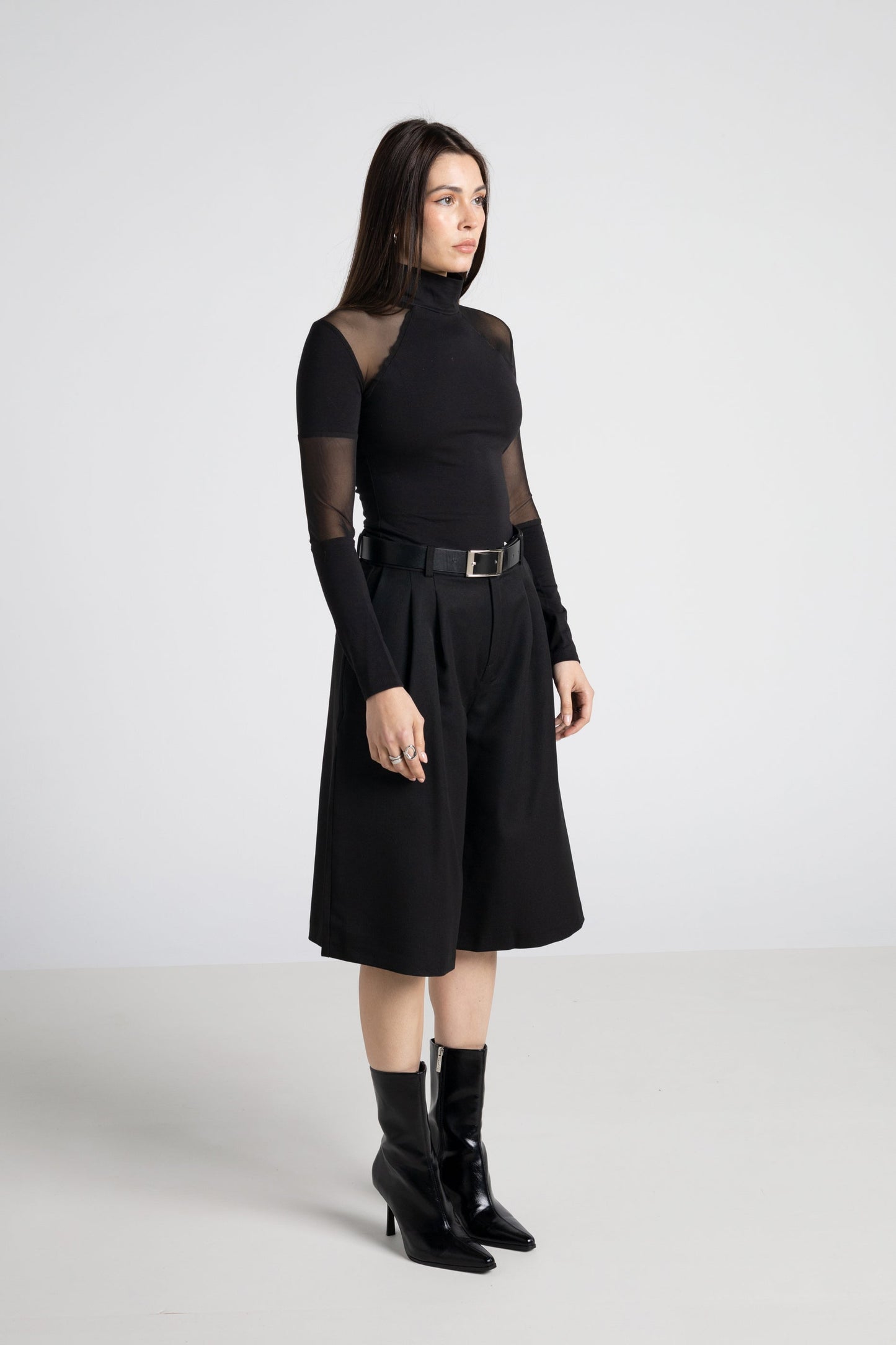 Schwarzes Transparentes Mesh Hochkragenoberteil
