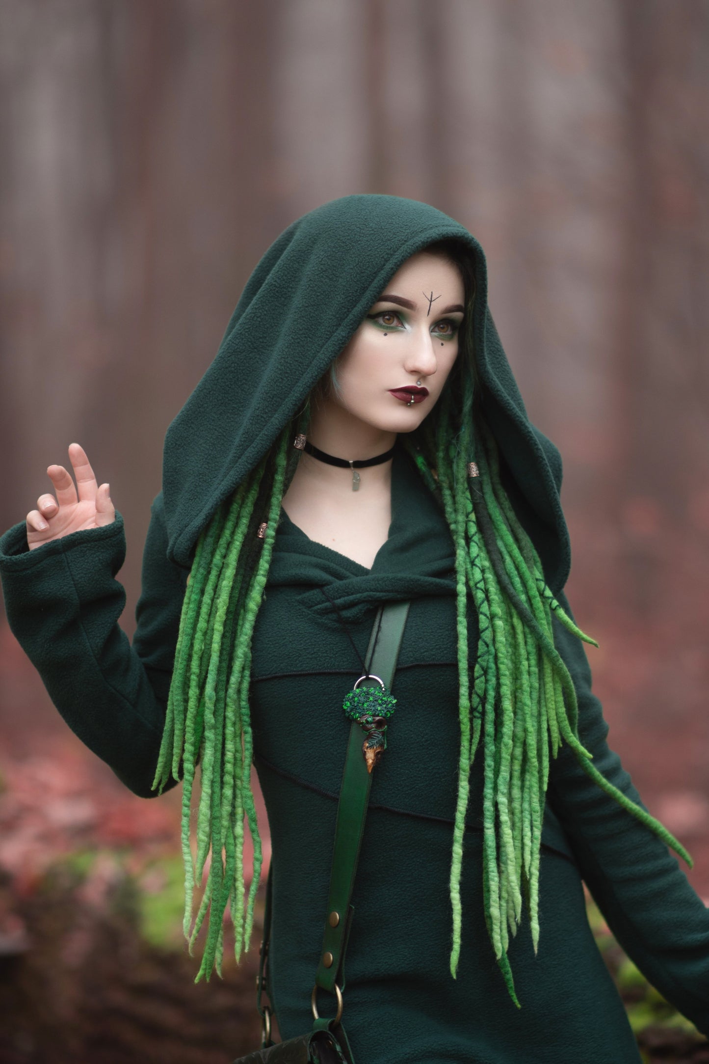 Schwarzer Elfen-Hoodie-Fleece-Mantel – Pixie-Hoodie mit Maxi-Haube