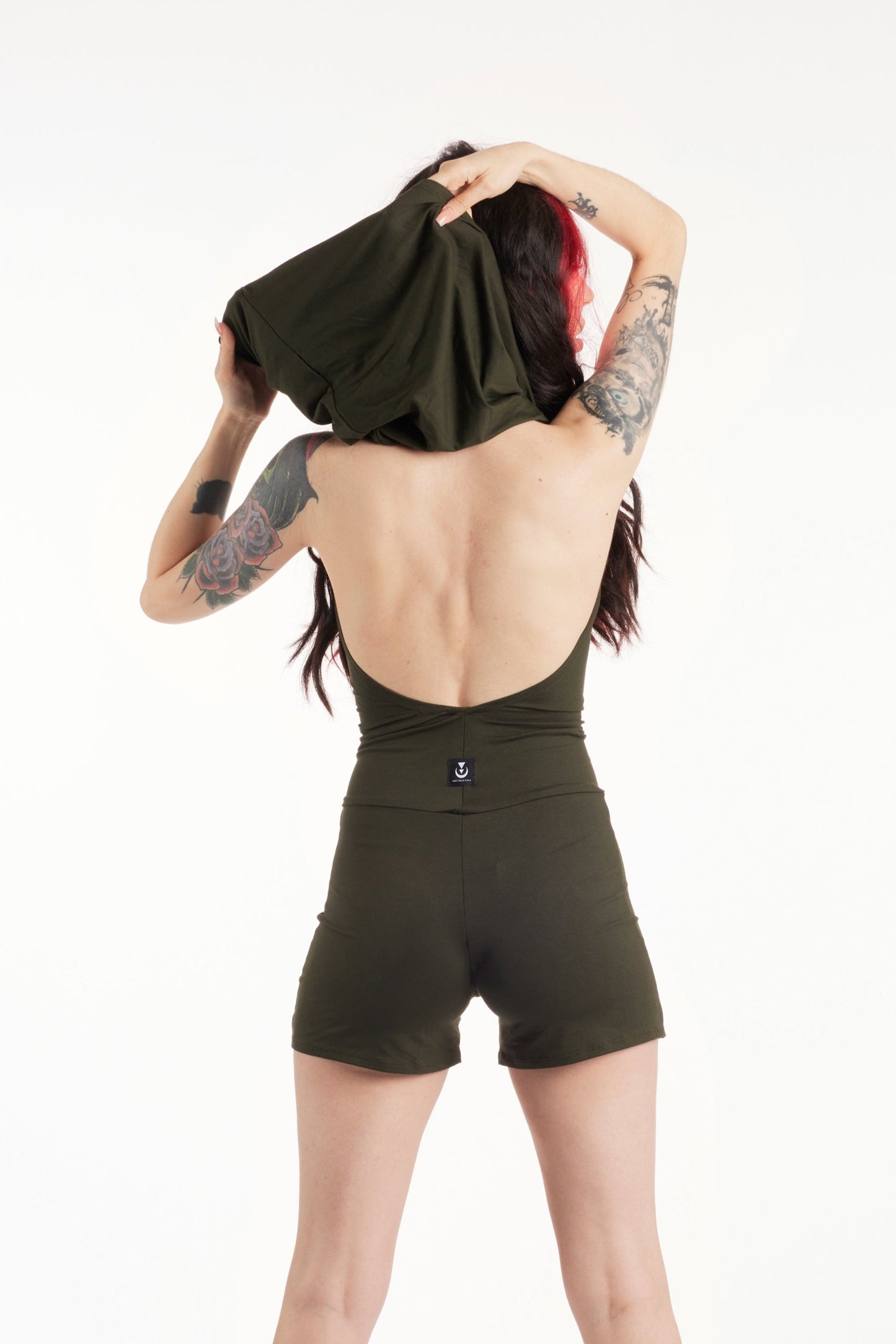 Kapuzenshirt bordeaux rückenfreies Playsuit – Yoga Romper