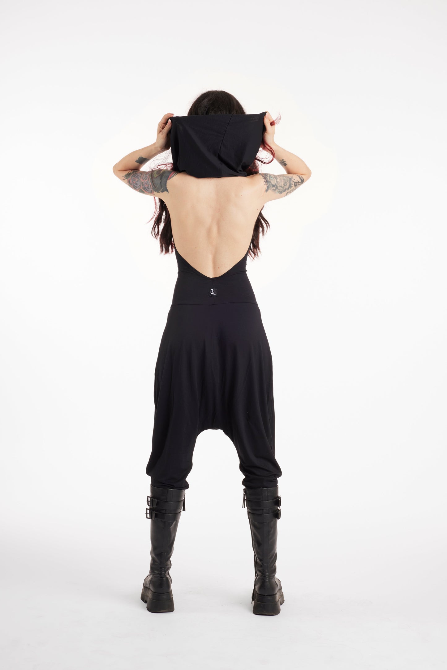 Hooded Harem-Rückenfreier Overall Schwarz