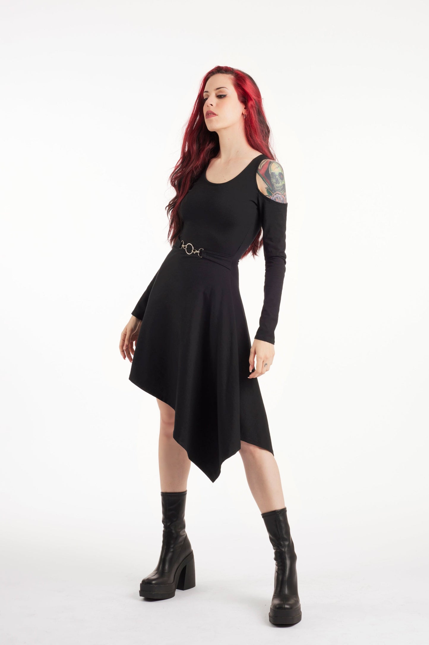 Goth Schwarz Asymmetrisches Kleid – Feen- und Elfenstil