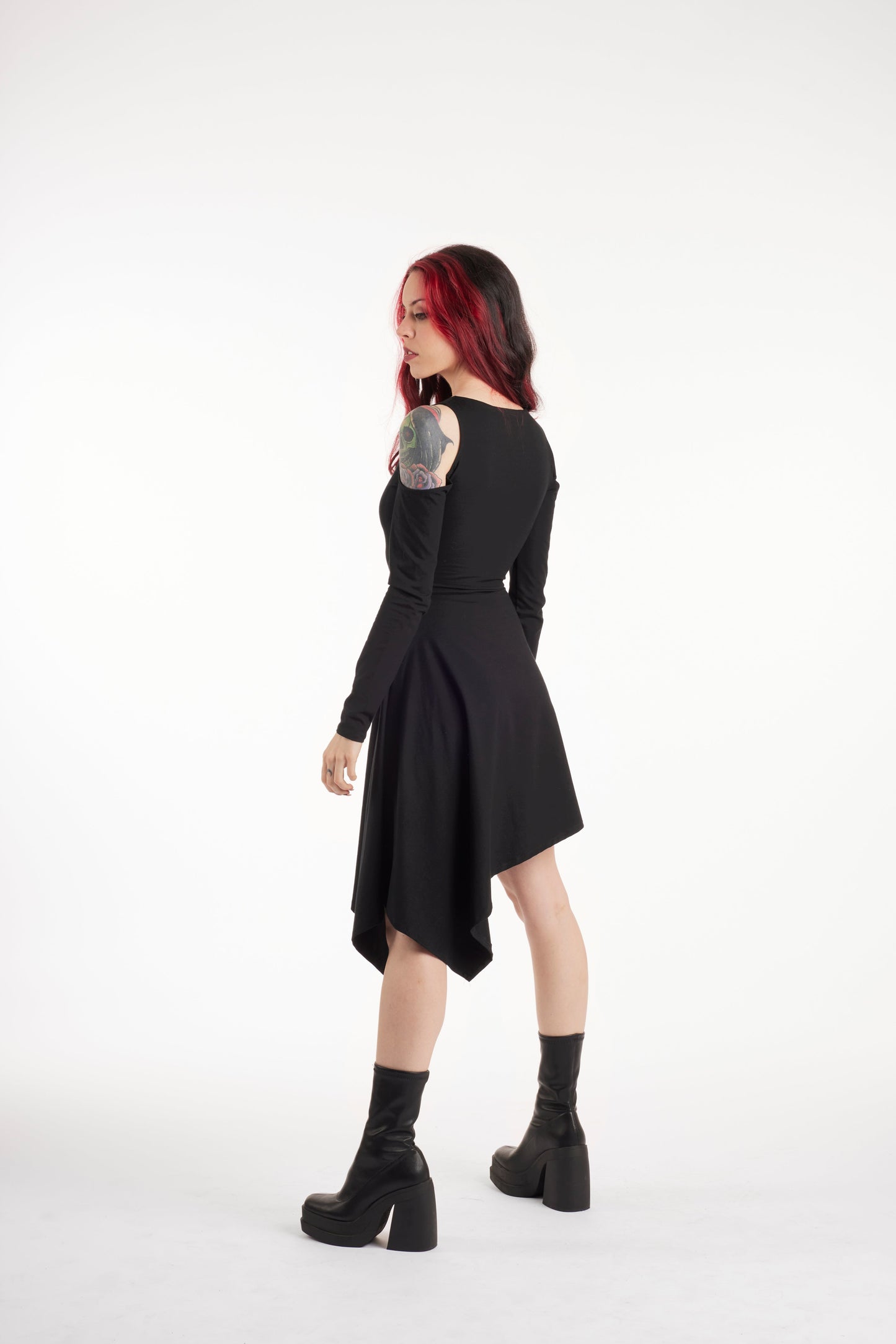 Goth Schwarz Asymmetrisches Kleid – Feen- und Elfenstil