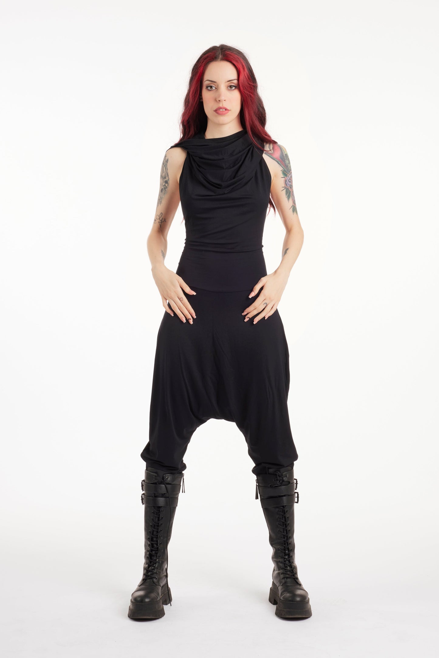 Hooded Harem-Rückenfreier Overall Schwarz