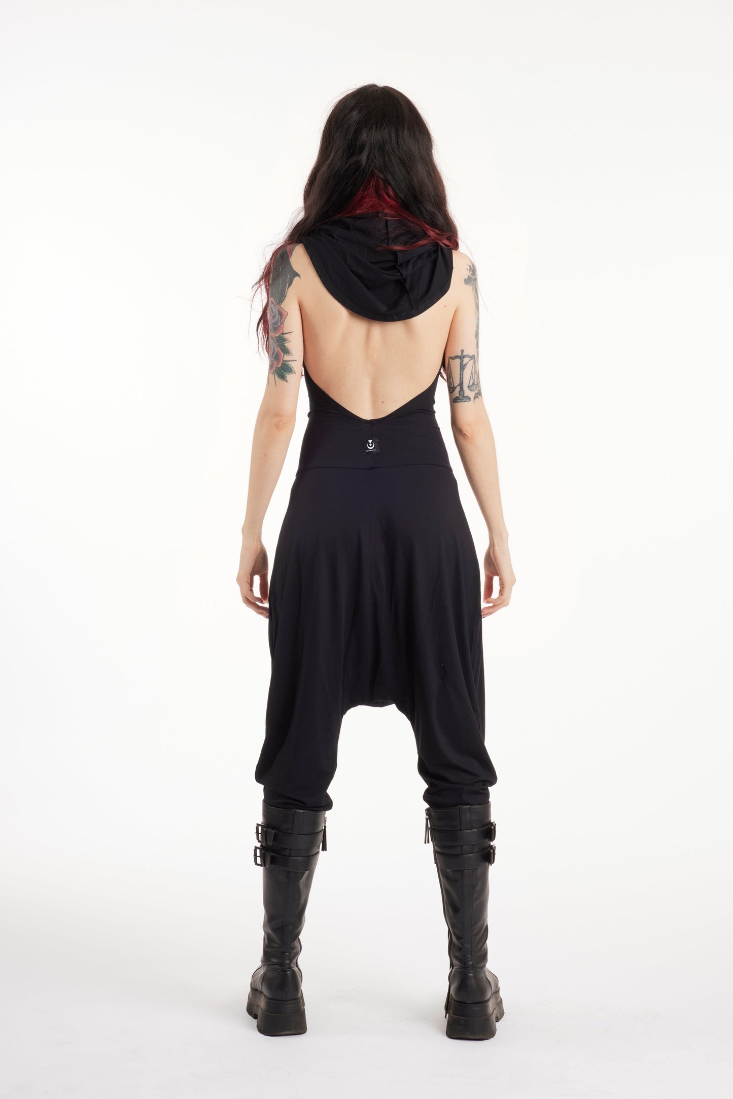 Hooded Harem-Rückenfreier Overall Schwarz