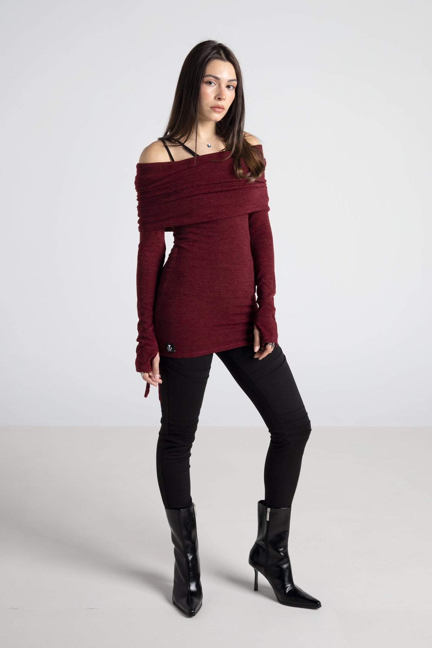 Bordeaux Kapuzenkleid mit verstellbarer Länge