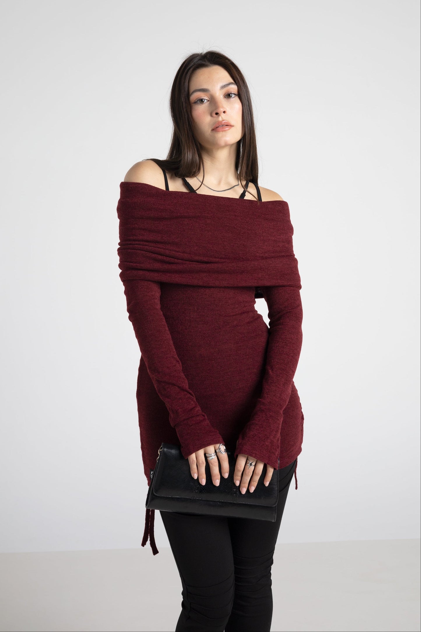 Bordeaux Kapuzenkleid mit verstellbarer Länge