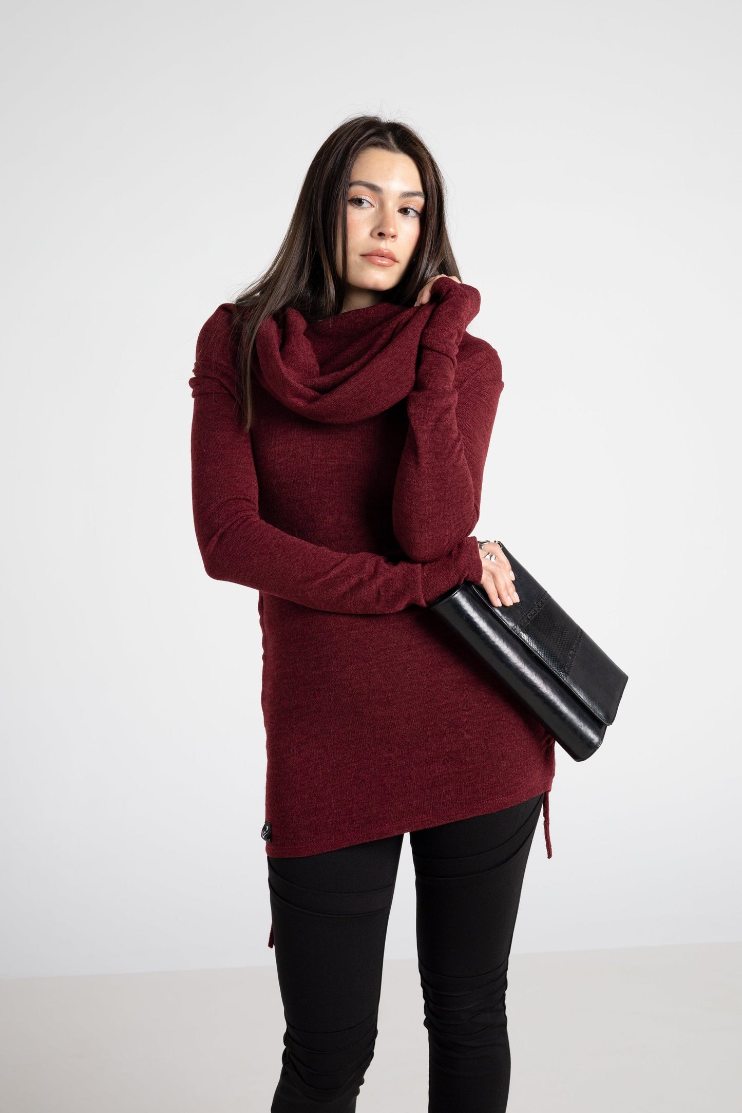 Bordeaux Kapuzenkleid mit verstellbarer Länge