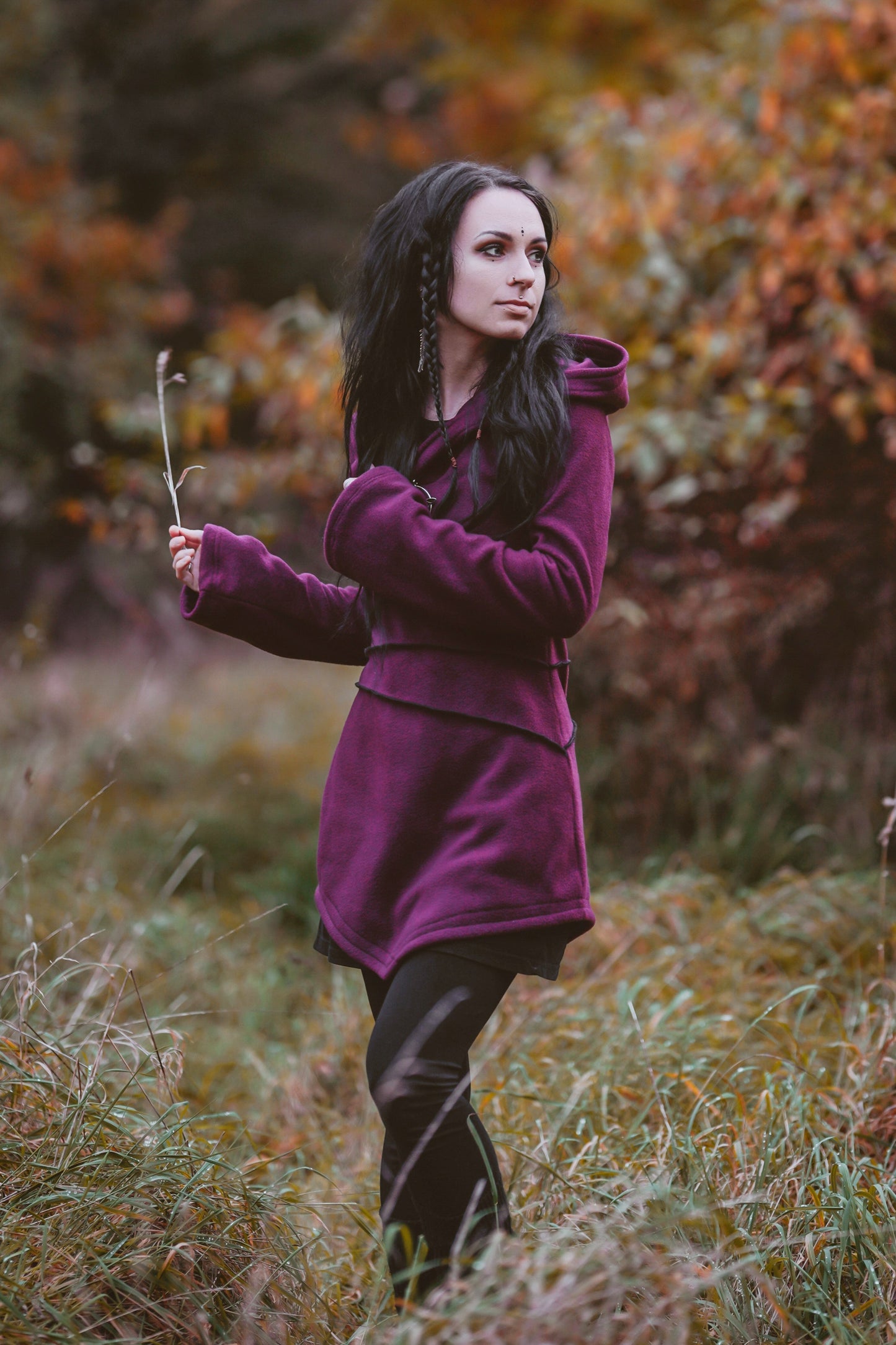 Schwarzer Elfen-Hoodie-Fleece-Mantel – Pixie-Hoodie mit Maxi-Haube