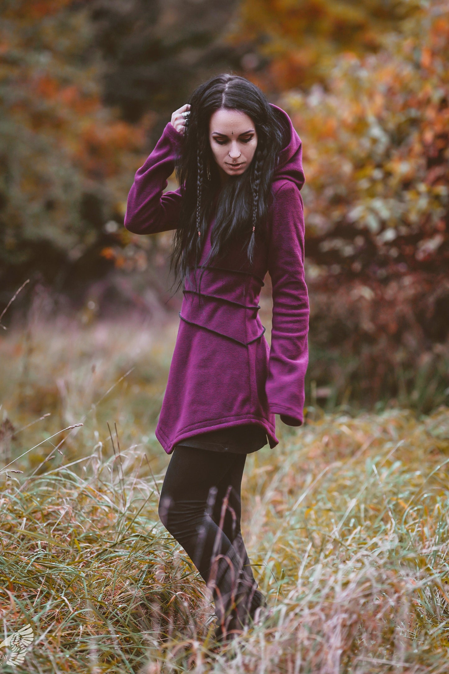 Schwarzer Elfen-Hoodie-Fleece-Mantel – Pixie-Hoodie mit Maxi-Haube