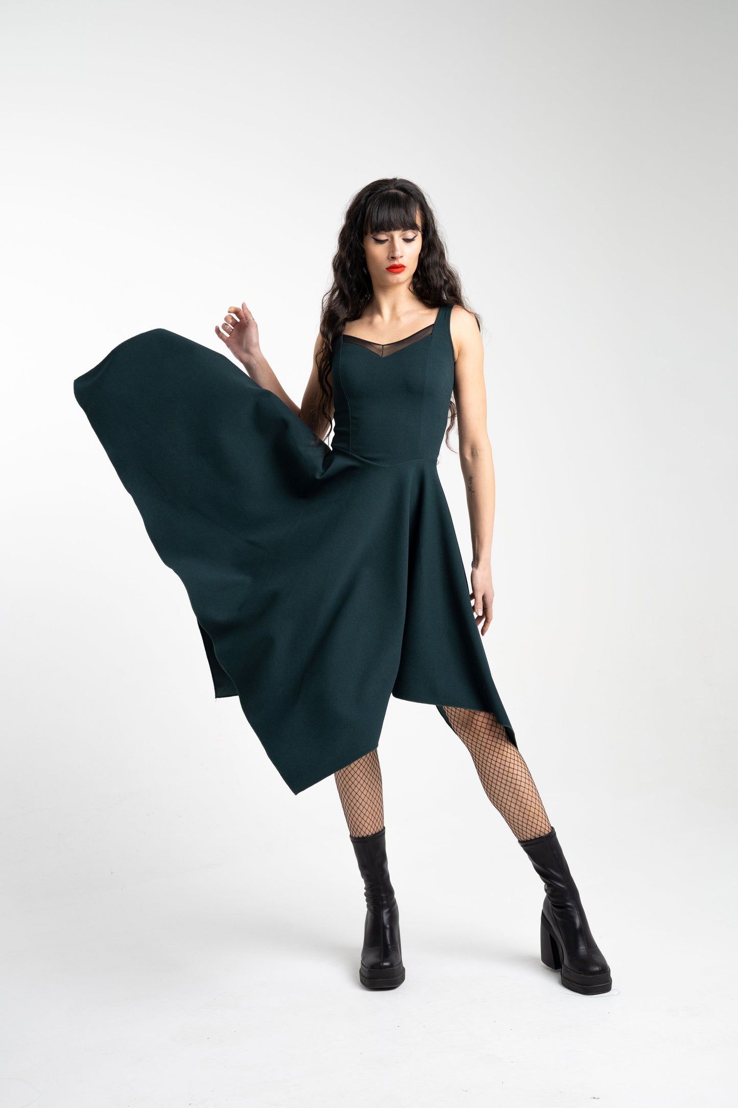 Teal Korsett Midi ärmelloses Feenhexenkleid