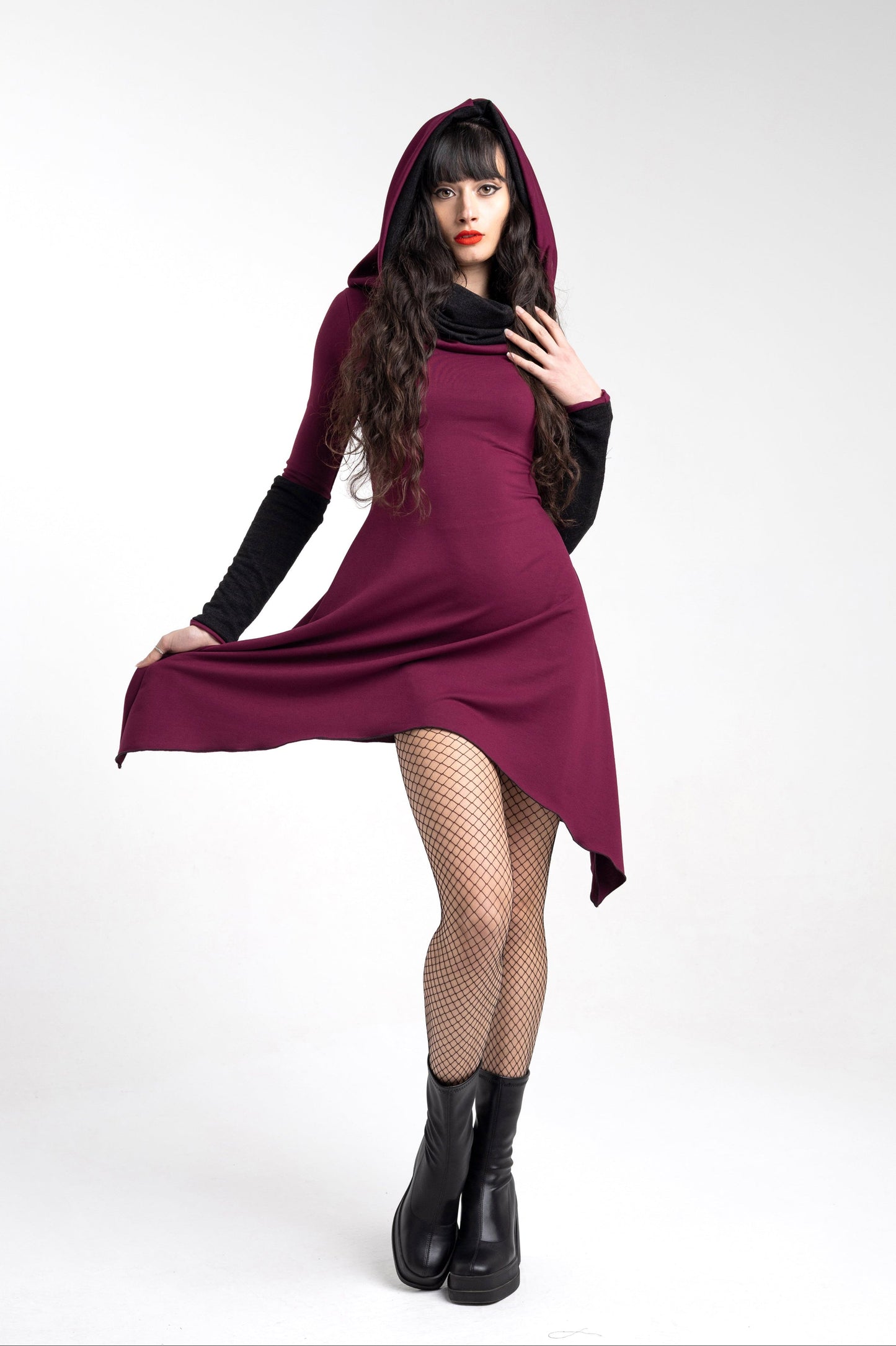 Schwarzes Kapuzen-Tunika-Kleid für Elfen