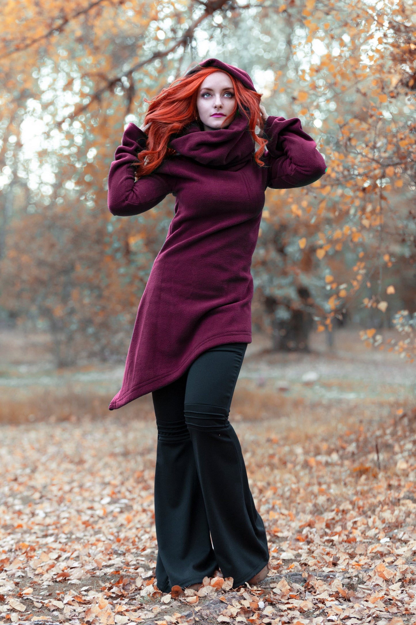 Winter Lange Kapuzen-Fleecejacke – Elfen-Gothic Hoodie Jacke