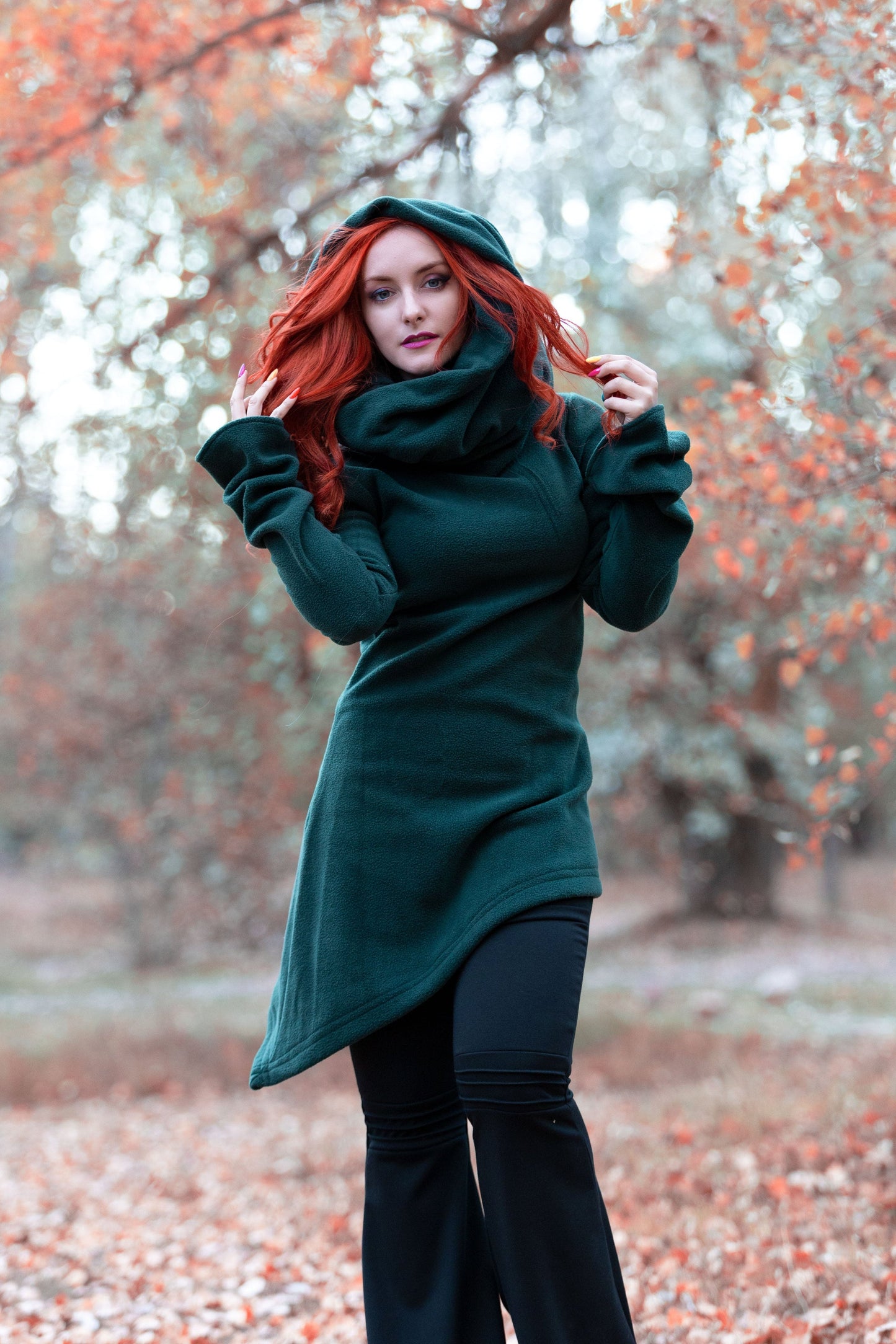 Winter Lange Kapuzen-Fleecejacke – Elfen-Gothic Hoodie Jacke
