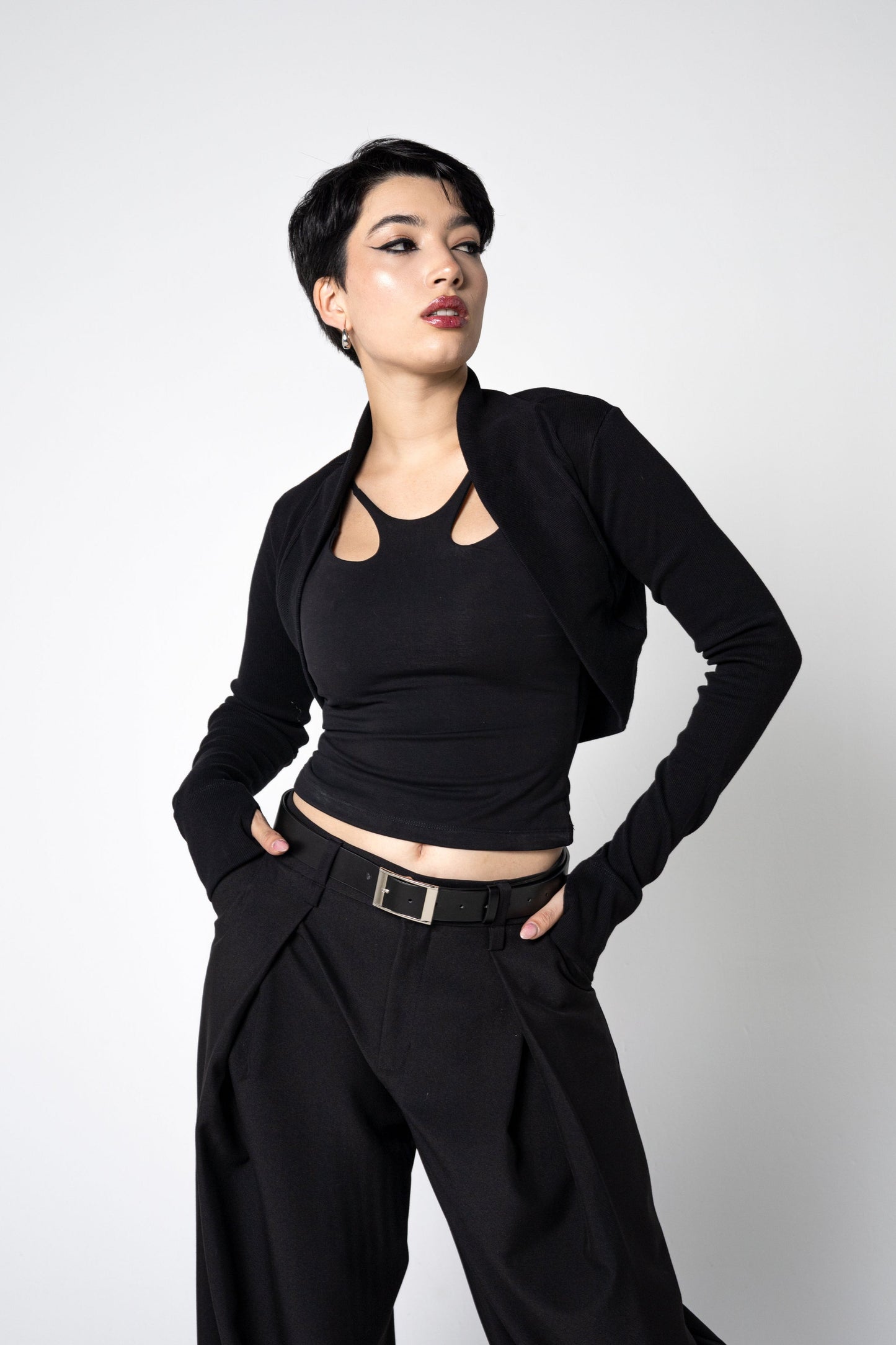 Bio-Baumwolle Rib Shrug – Langärmlige Schicht mit Daumenlöchern - XS bis 2XL