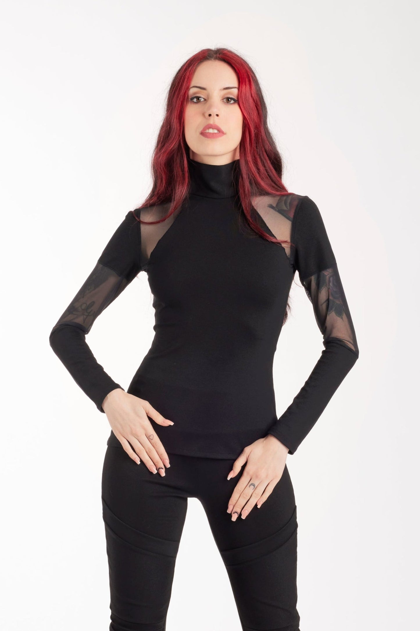 Schwarzes Transparentes Mesh Hochkragenoberteil