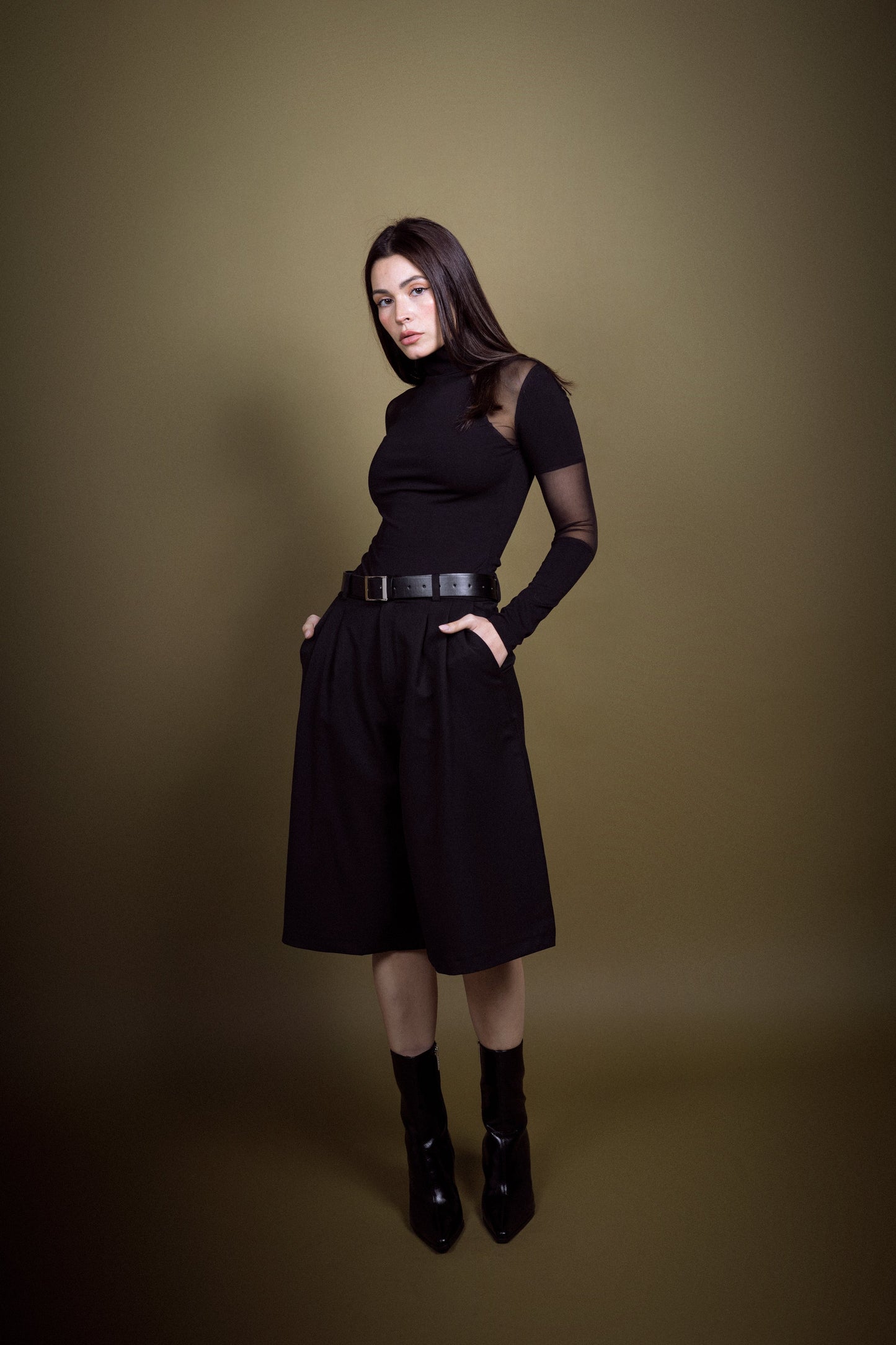 Schwarzes Transparentes Mesh Hochkragenoberteil