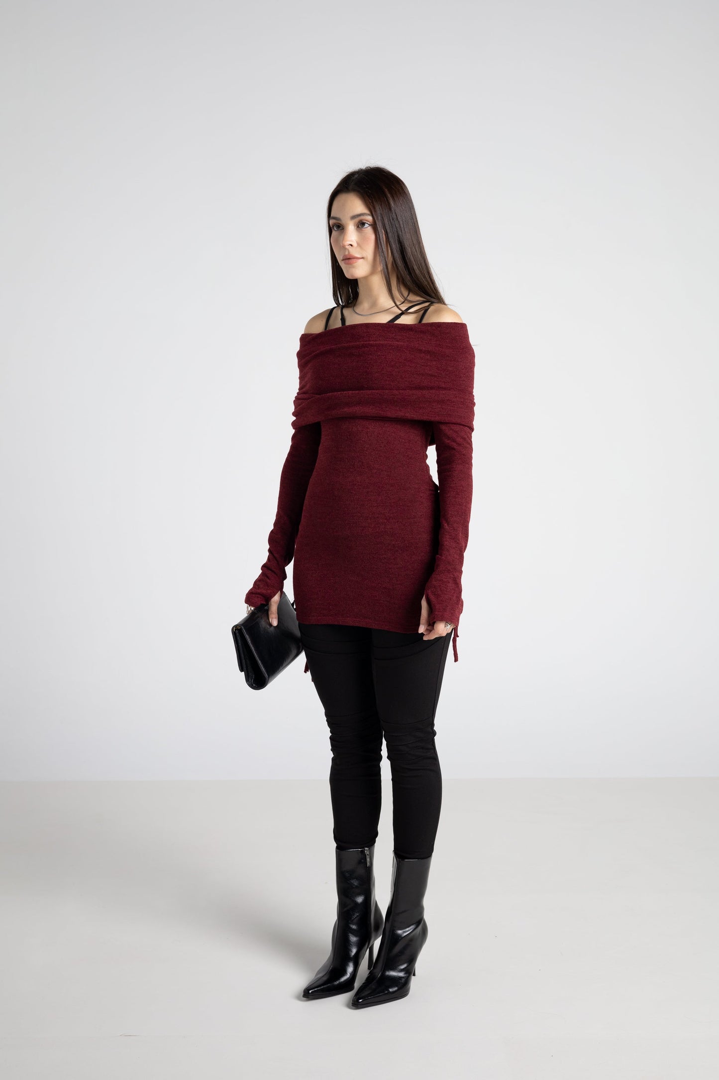 Bordeaux Kapuzenkleid mit verstellbarer Länge