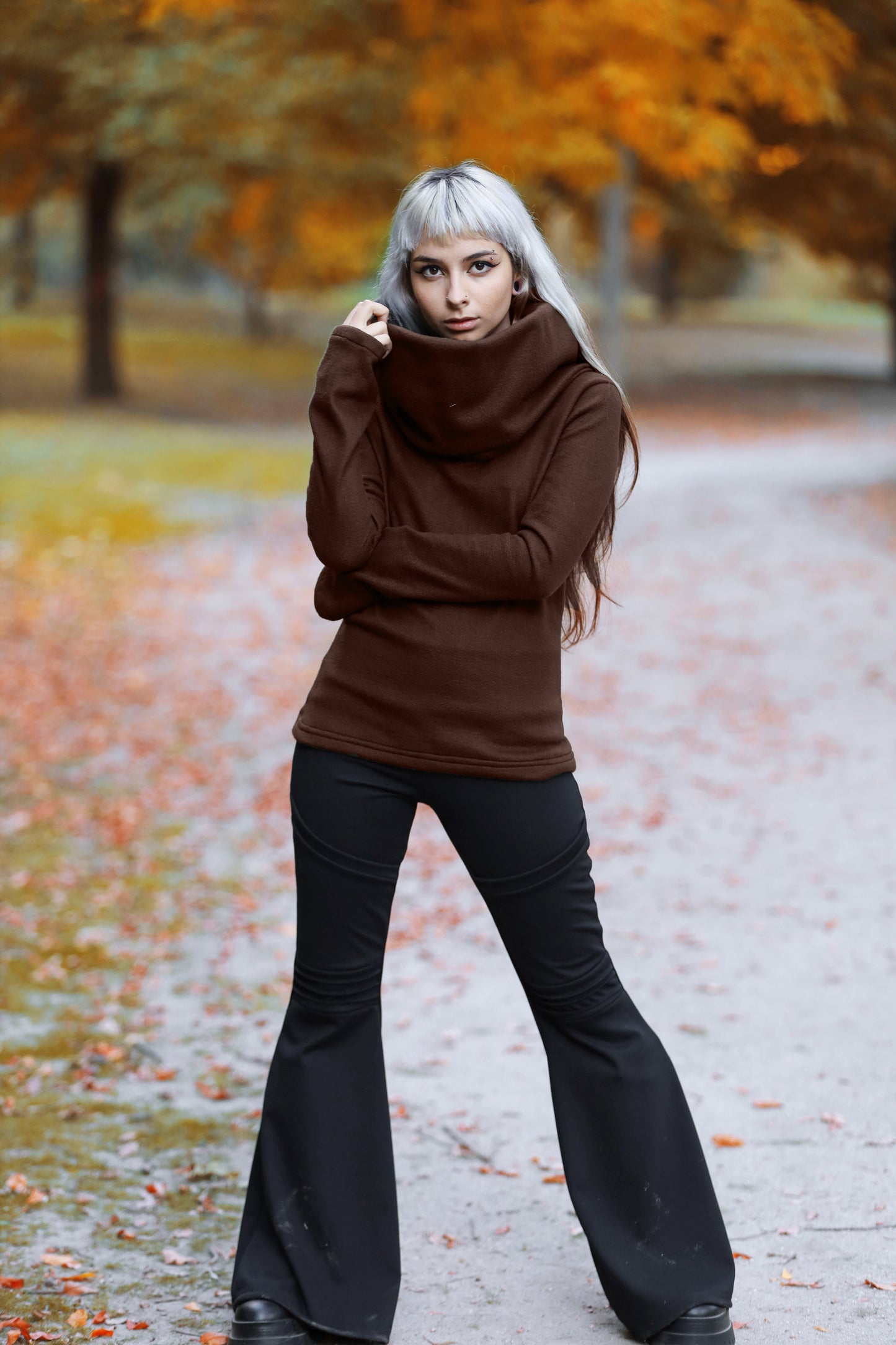 SCHWARZER Elfen-Hoodie mit Cowl-Neck – Baumwoll-Fleece Elfen-Hoodie