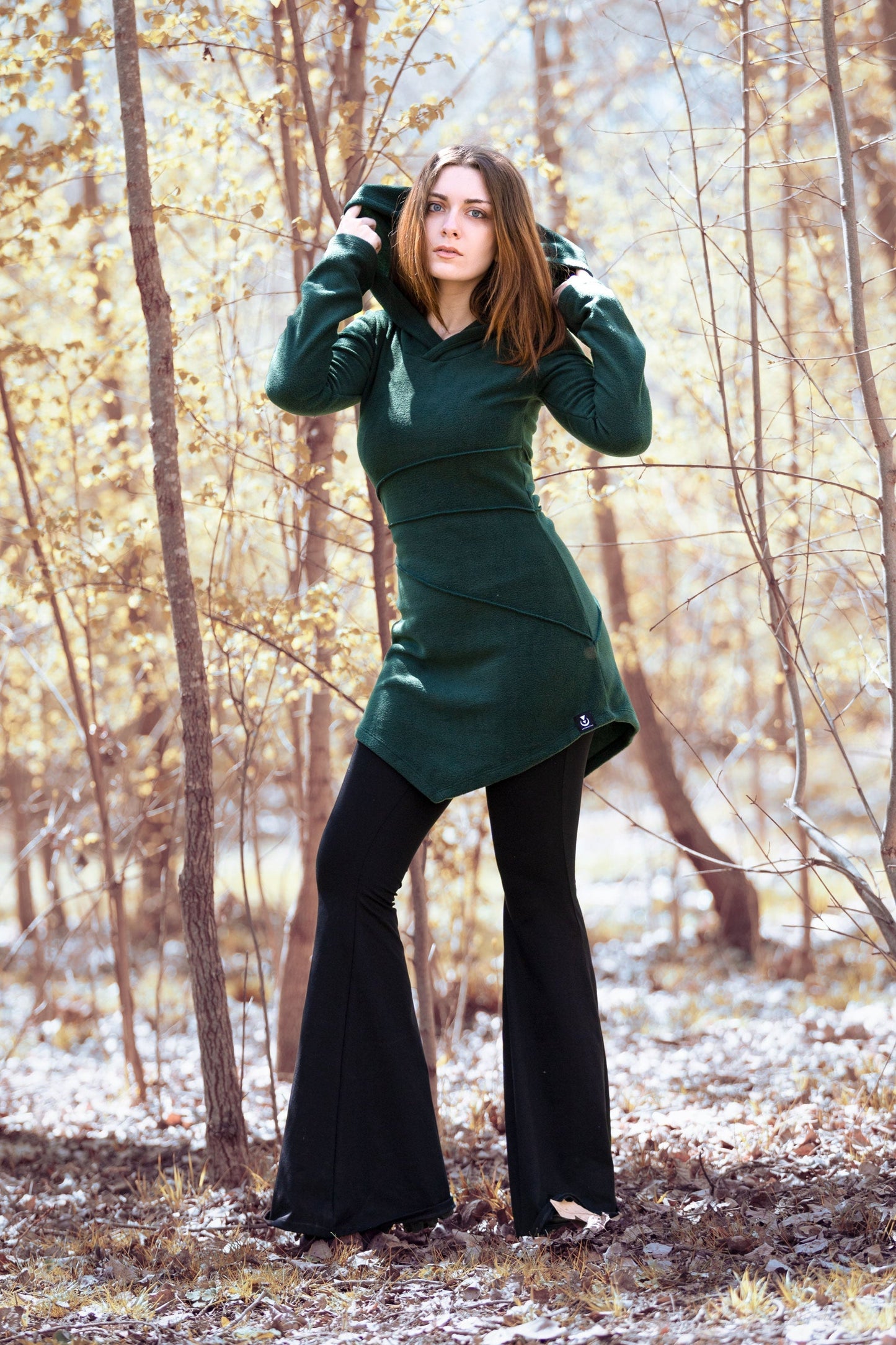 Schwarzer Elfen-Hoodie-Fleece-Mantel – Pixie-Hoodie mit Maxi-Haube