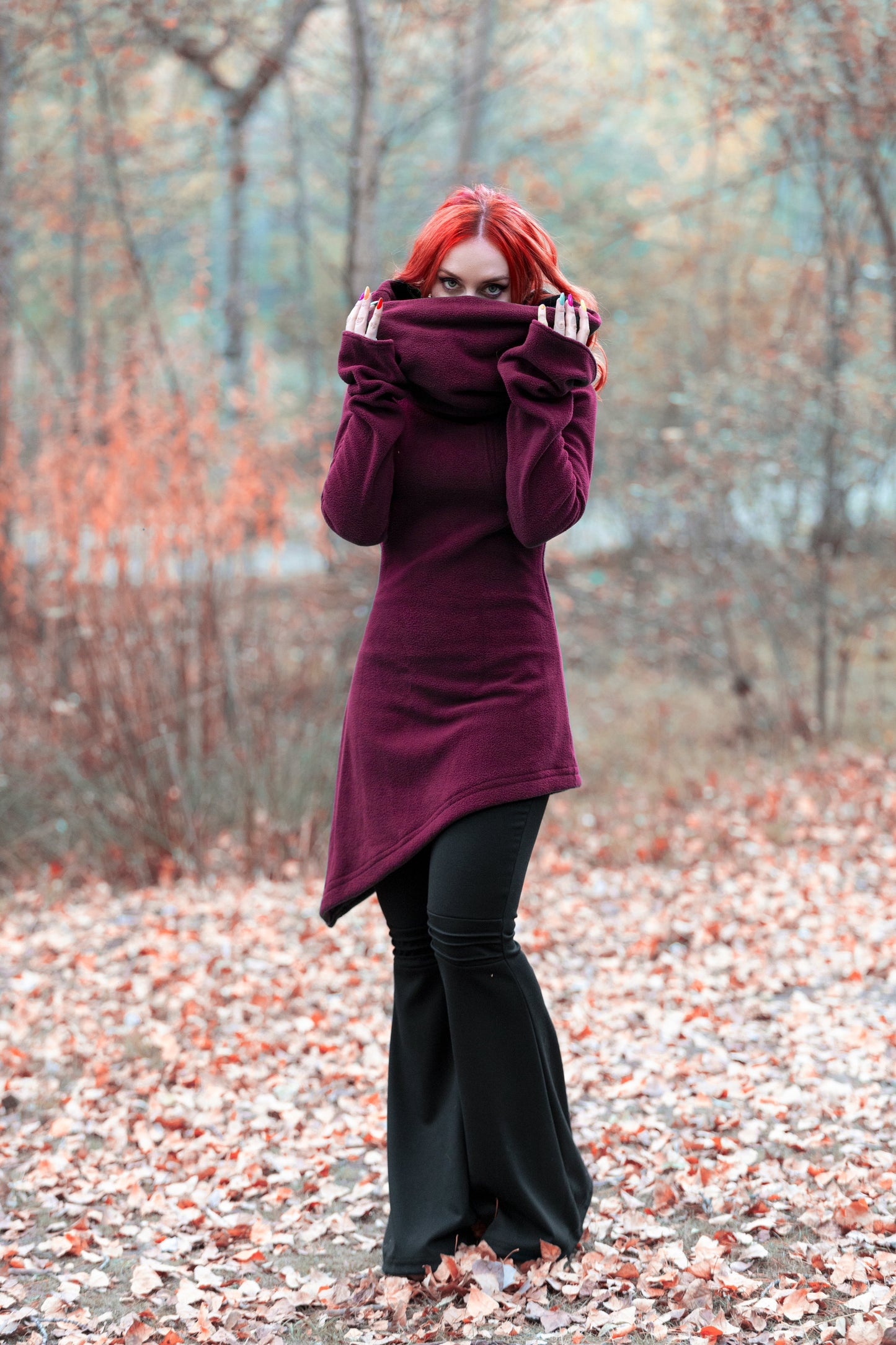 Winter Lange Kapuzen-Fleecejacke – Elfen-Gothic Hoodie Jacke