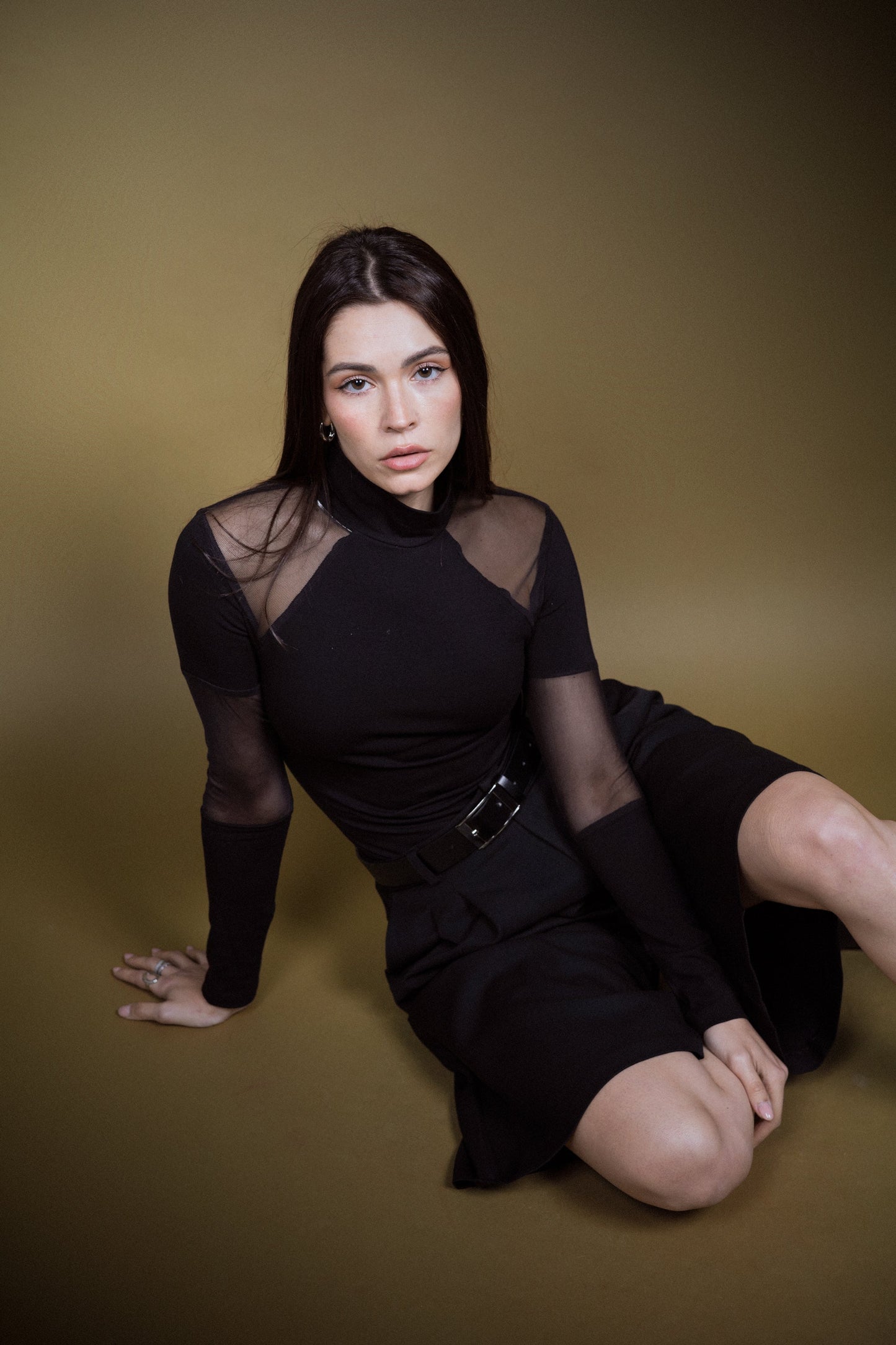 Schwarzes Transparentes Mesh Hochkragenoberteil